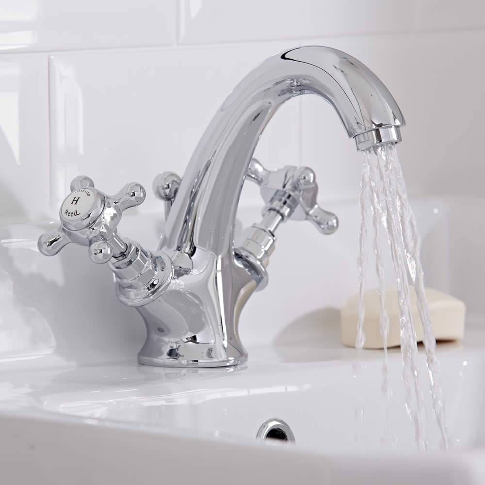 Hudson Reed Elizabeth - Traditional Crosshead Deck Mounted Mono Basin Mixer Tap - Chrome and White