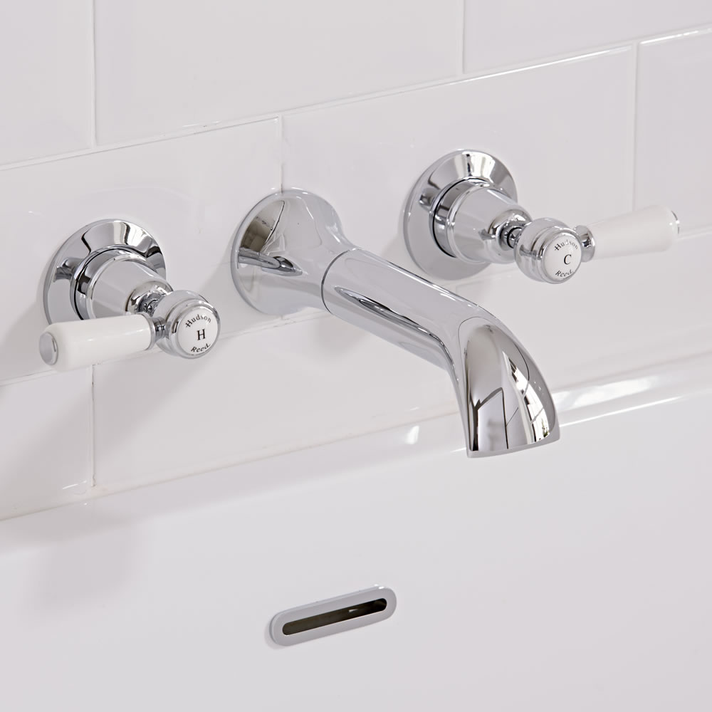 Hudson Reed Topaz - Traditional Lever Head Wall Mounted Bath Filler Taps - Chrome and White