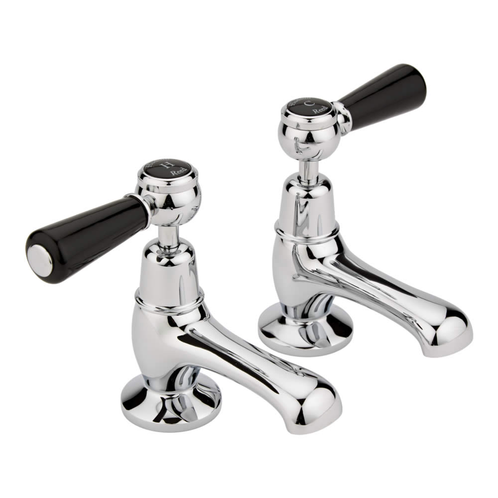 Hudson Reed Topaz Traditional Lever Mixer Basin Taps Chrome/Black Dome Collars