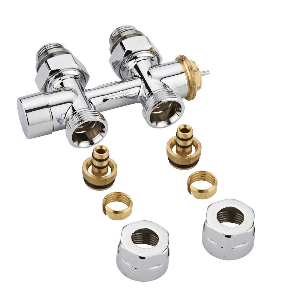 Milano - Chrome Thermostatic H-Block Straight Valve - 14mm Multi Euro Cone Adapters