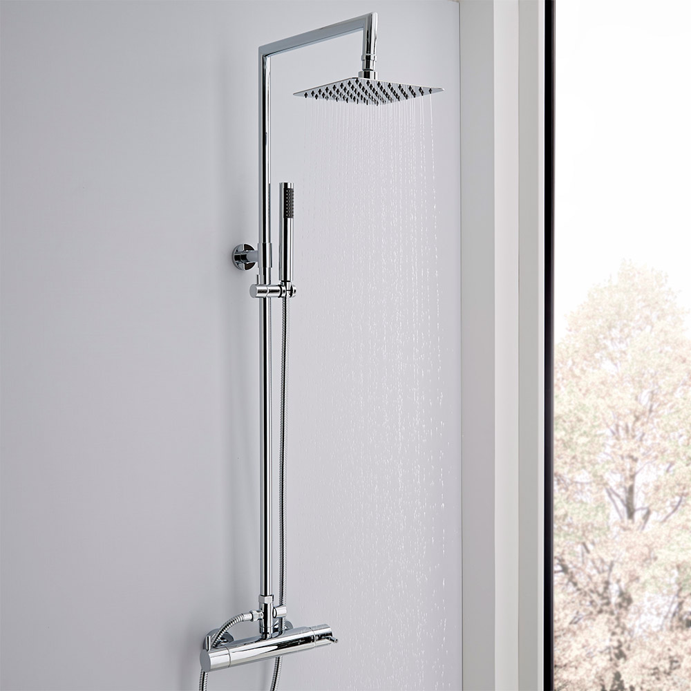 Milano Mirage - Chrome Thermostatic Mixer Shower with Shower Head, Hand Shower and Riser Rail (2 Outlet)