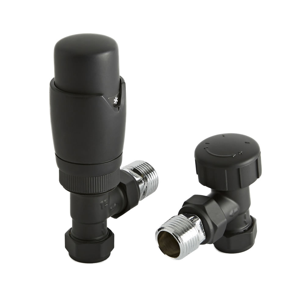 Milano - Modern Black Thermostatic Angled Radiator Valves