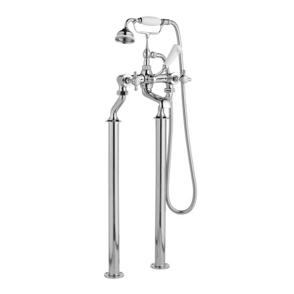 Milano Elizabeth - Traditional Crosshead Floor Standing Bath Shower Mixer Tap including Hand Shower - Chrome and White