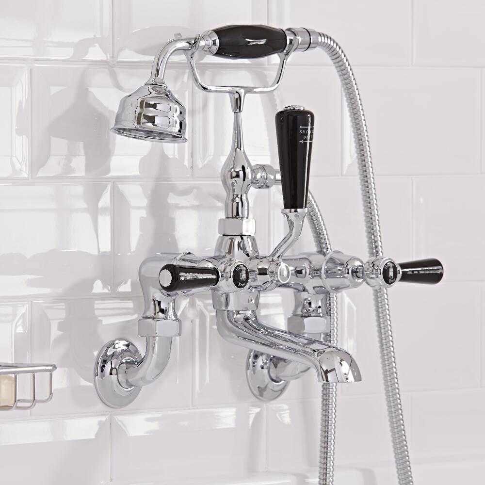 Hudson Reed Topaz Black Lever Wall Mounted Bath Shower Mixer with Shower Kit
