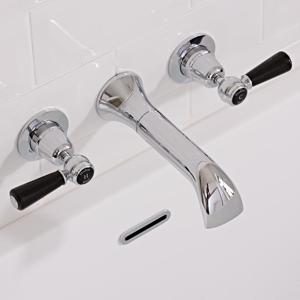 Hudson Reed Elizabeth - Traditional Lever Head Wall Mounted Bath Filler Taps - Chrome and Black