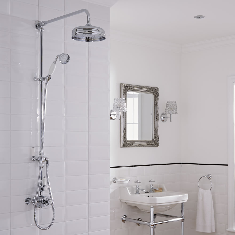 Milano Elizabeth - Traditional Hand Shower Rail with Shower Head, Hand Shower and Twin Exposed Thermostatic Shower Valve