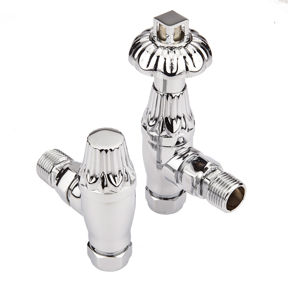 Milano Windsor - Antique Style Chrome Thermostatic Angled Radiator Valves (Pair)