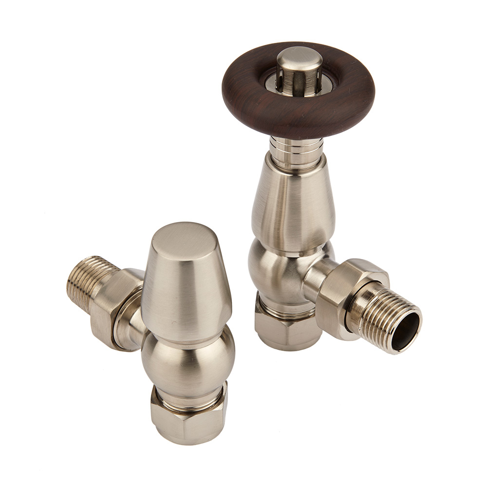 Milano Windsor Traditional Thermostatic Angled Radiator Valves Satin (Pair)