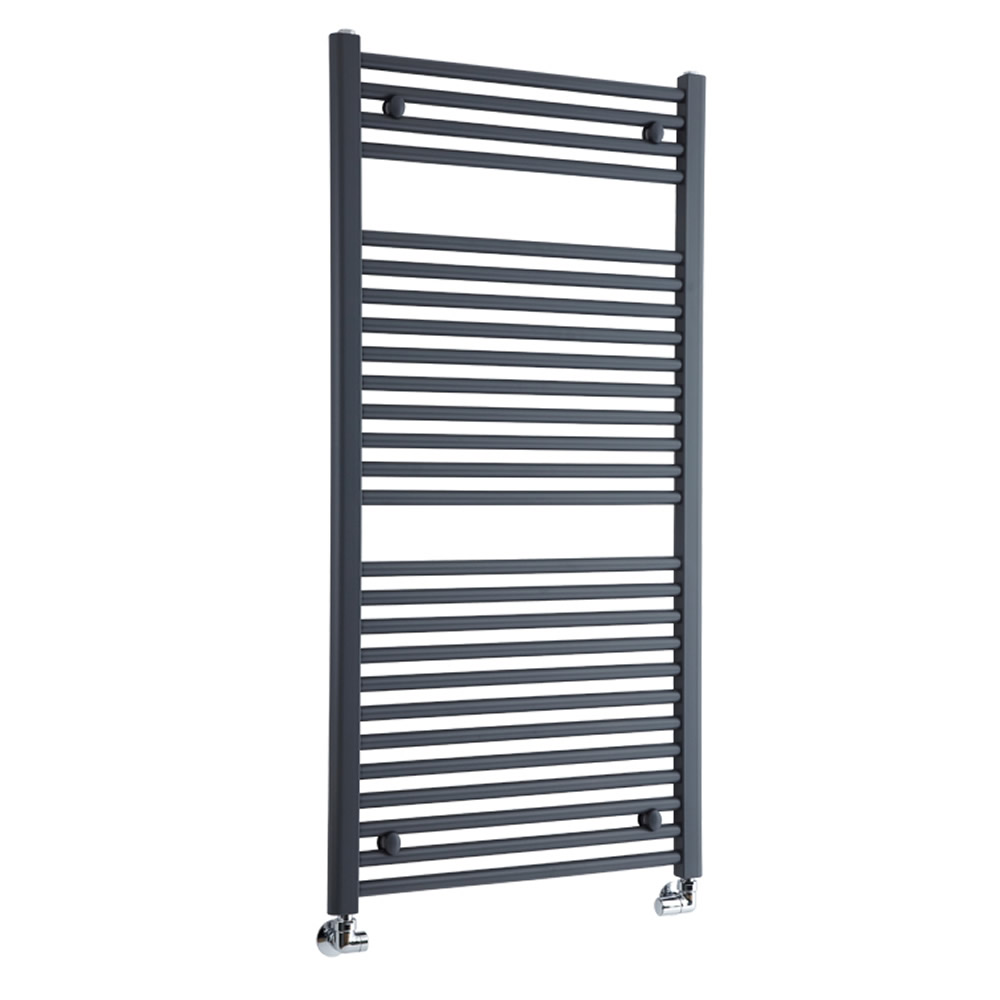 Milano Brook - Anthracite Flat Heated Bathroom Towel Radiator Rail 1200mm x 600mm
