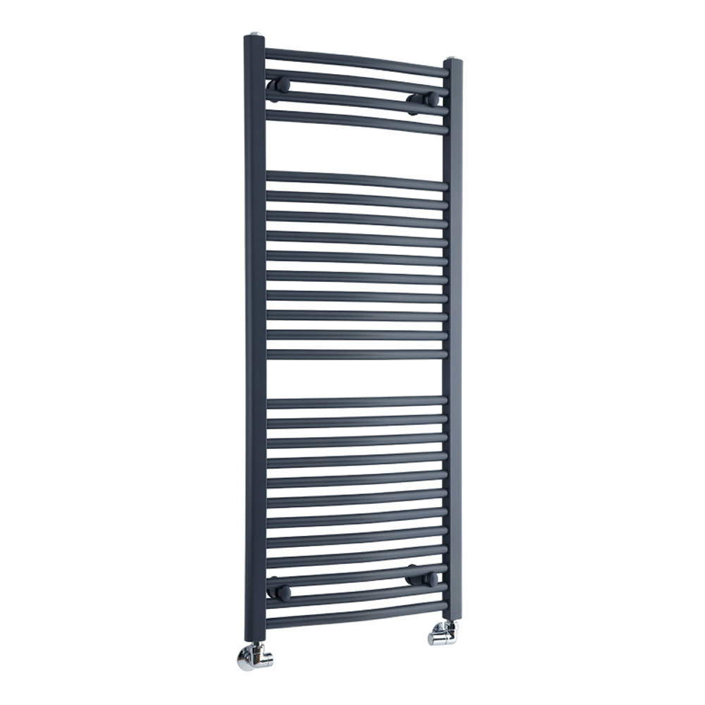 Milano Brook - Anthracite Curved Bathroom Towel Heated Radiator Rail 1200mm x 500mm