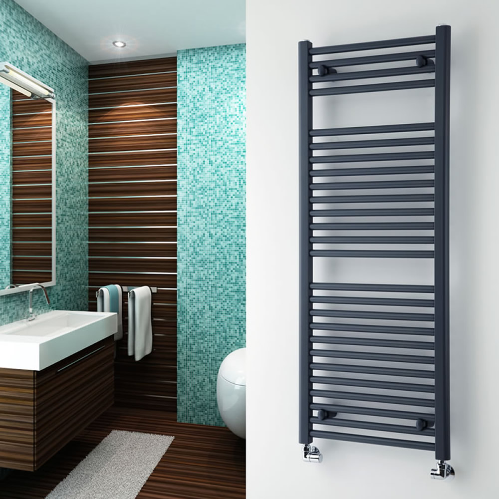 Milano Brook - Anthracite Flat Heated Towel Rail - 1200mm x 500mm