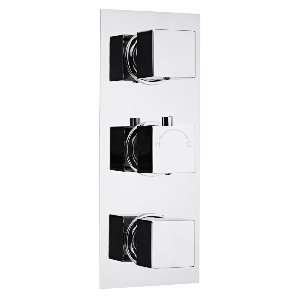 Milano Concealed Thermostatic Triple Valve with Diverter, Rectangular Plate and Square Handles