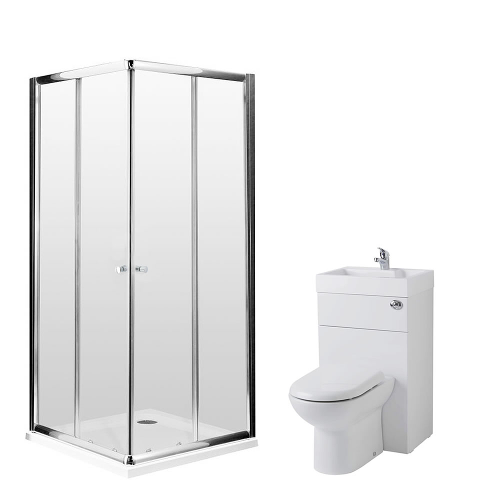 Milano 900mm Corner Entry En Suite Set With Combination Toilet & Basin Unit & Tap & Waste