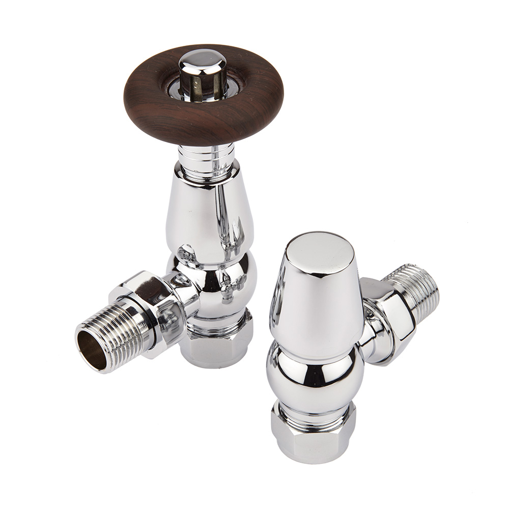 Milano Windsor - Chrome Traditional Thermostatic Angled Radiator Valves (Pair)