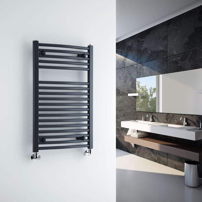 Milano Brook - Anthracite Curved Heated Towel Rail - 800mm x 500mm