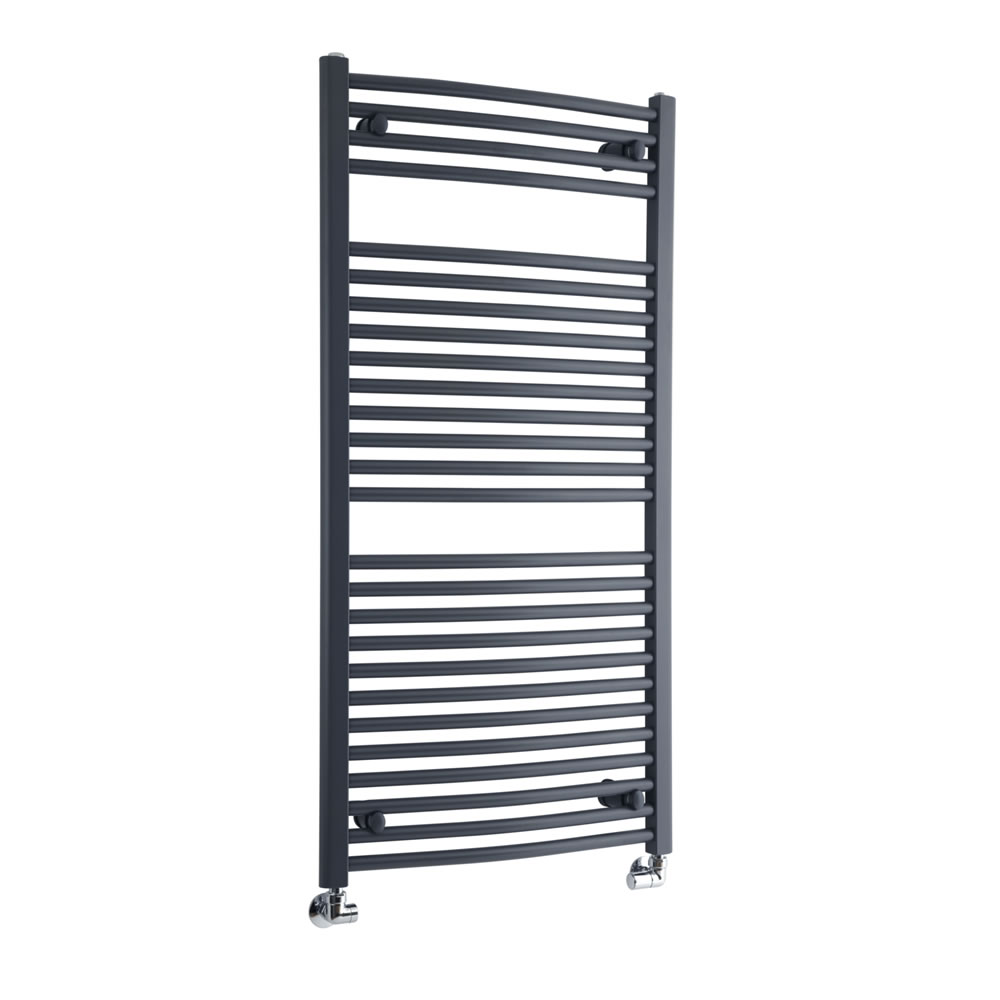 Milano Brook - Anthracite Curved Heated Bathroom Towel Radiator Rail 1200mm x 600mm