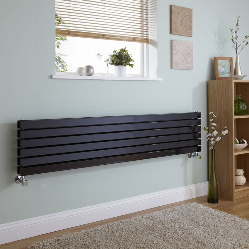 Milano Capri - Black Flat Panel Horizontal Designer Radiator - 354mm x 1600mm (Double Panel)