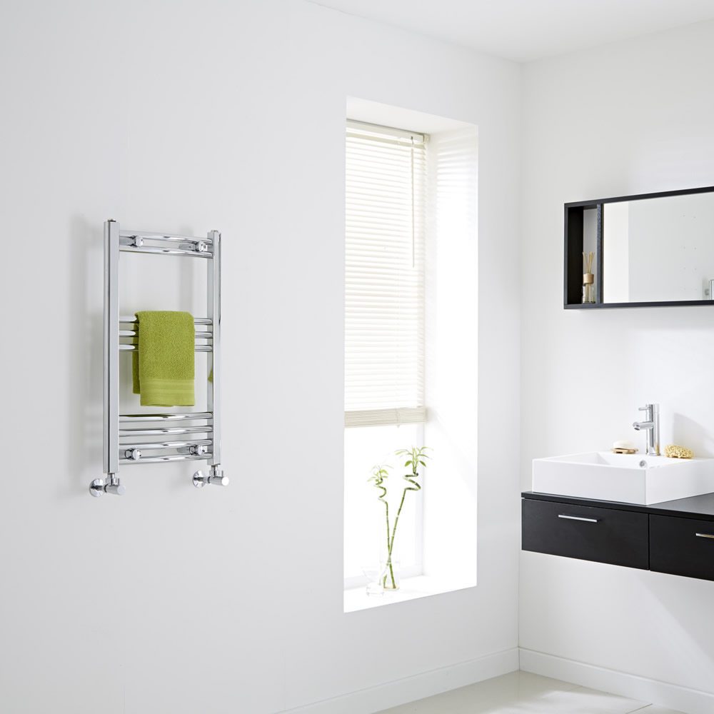 Milano Ribble - Chrome Curved Heated Towel Rail - 700mm x 400mm