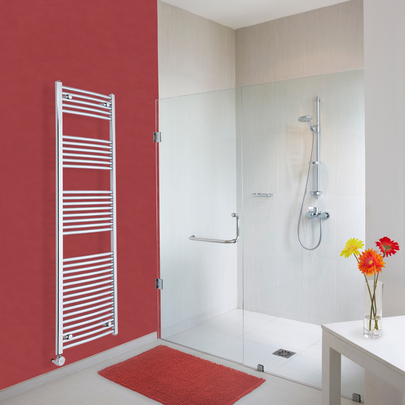 Milano Ribble Electric - Chrome Curved Heated Towel Rail - 1800mm x 500mm