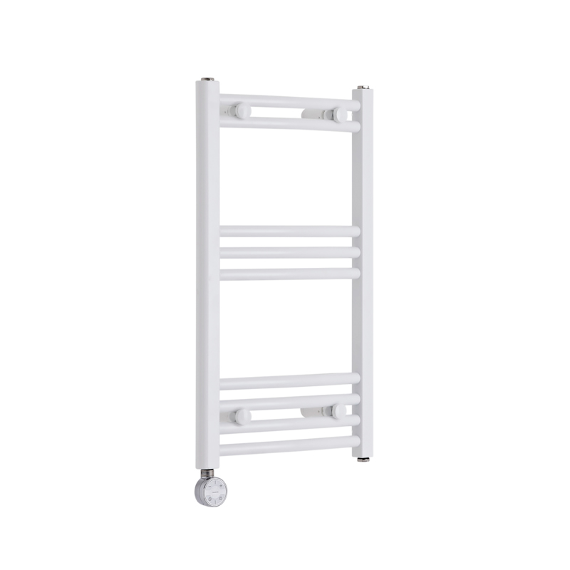 Milano Calder Electric - Curved White Heated Towel Rail 700mm x 400mm