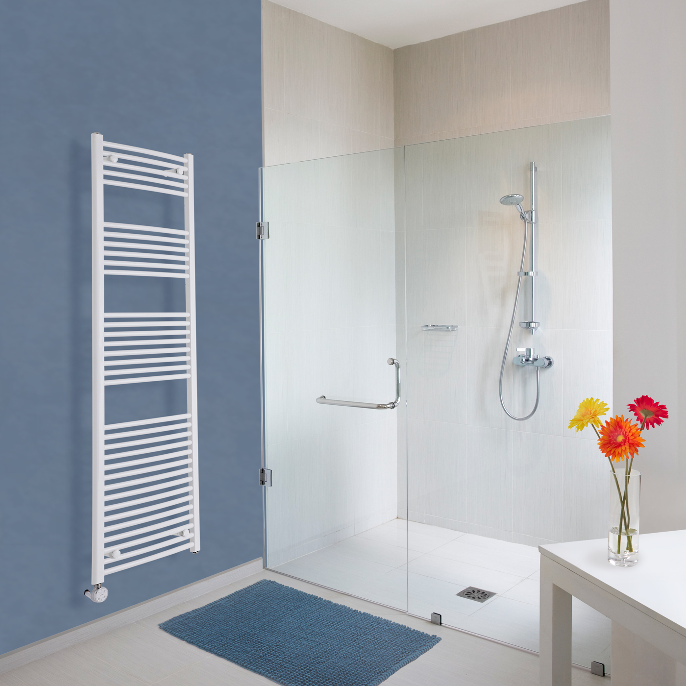 Milano Calder Electric - White Curved Heated Towel Rail - 1800mm x 500mm
