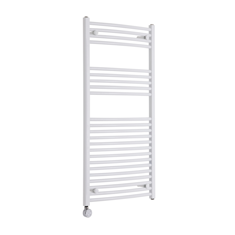 Milano Calder Electric - Curved White Heated Towel Rail 1200mm x 600mm