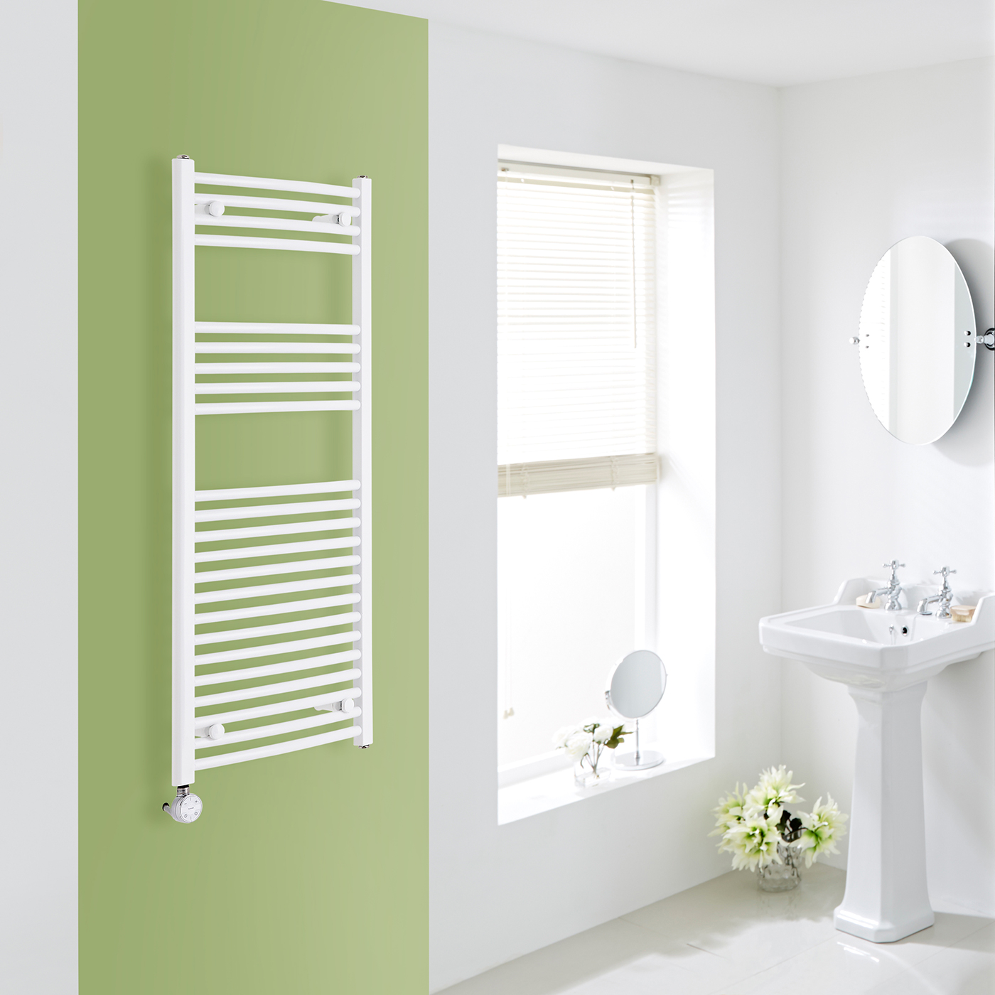 Milano Calder Electric - White Flat Heated Towel Rail - 1200mm x 500mm