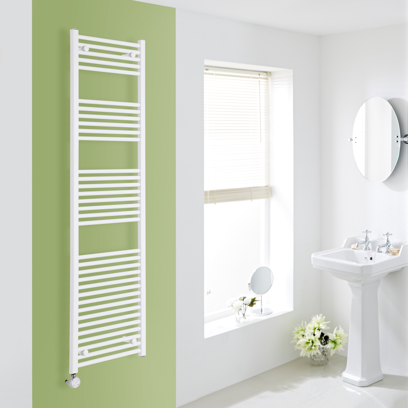 Milano Calder Electric - White Flat Heated Towel Rail - 1800mm x 500mm