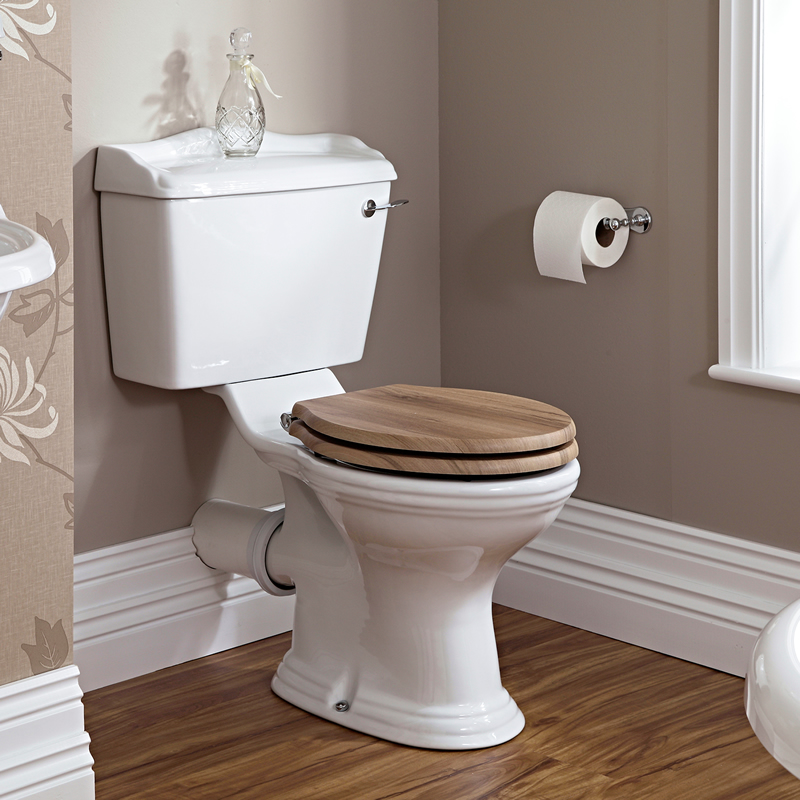 Milano Florence - White Traditional Close Coupled Toilet with Cistern and Wooden Seat - 875mm x 505mm