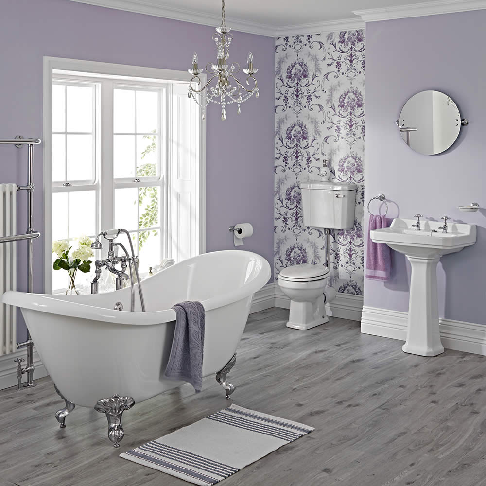 Milano Traditional Freestanding Double Ended Slipper Bath Suite, Low Level WC inc Brassware