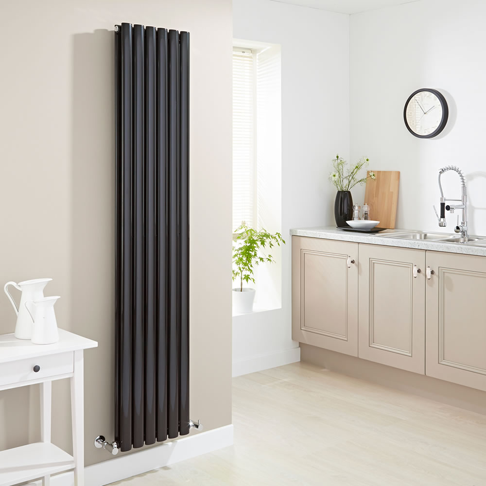 Milano Aruba - Luxury High Gloss Black Vertical Designer Double Radiator 1780mm x 354mm