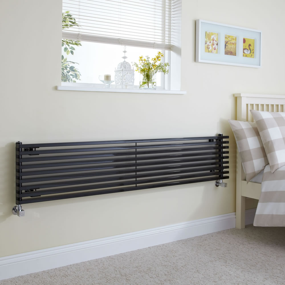 Milano Cayos - Luxury High-Gloss Black Horizontal Designer Radiator Sideways Panels 342mm x 1600mm