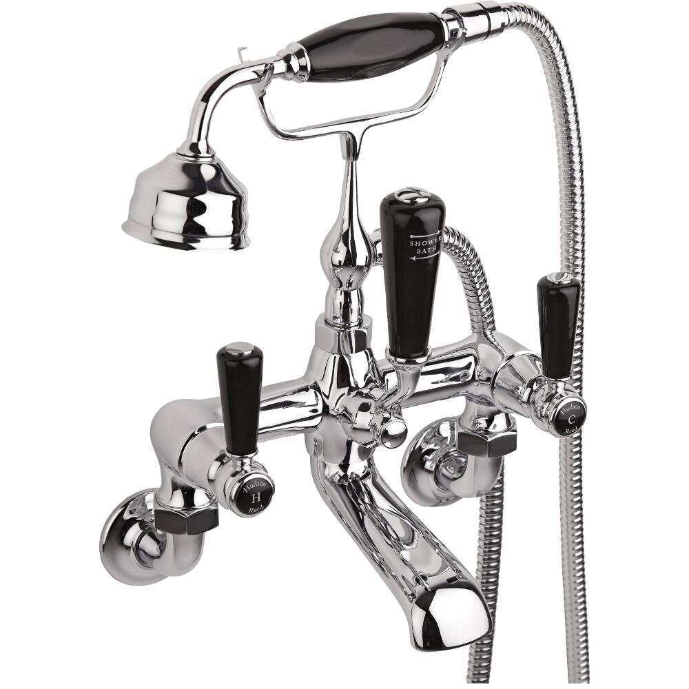 Hudson Reed Topaz Black Lever Wall Mounted Bath Shower Mixer with Shower Kit