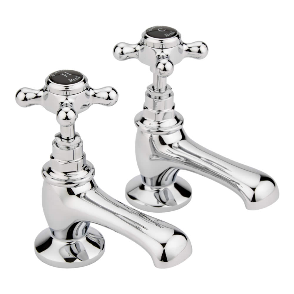 Hudson Reed Topaz Traditional Mixer Basin Taps Chrome/Black Hexagonal Collars