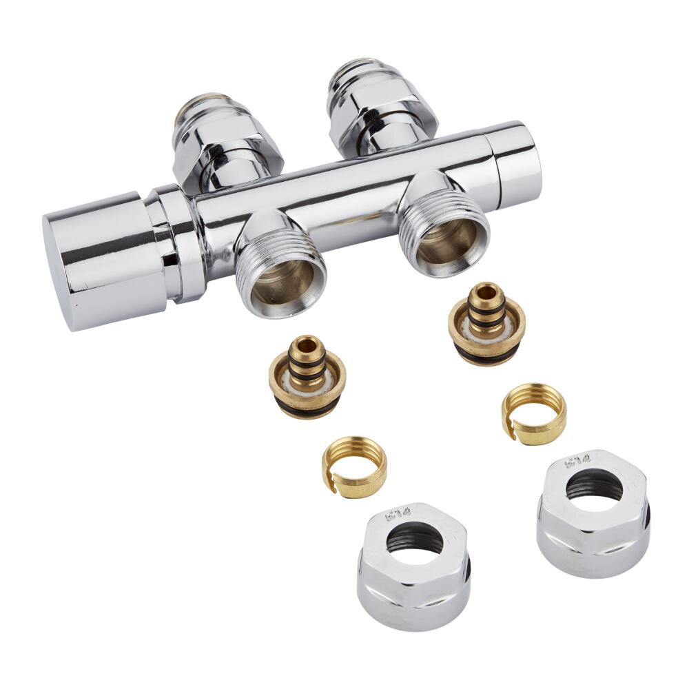 Milano Chrome 3/4" Male Thread H Block Straight Valve Chrome Handwheel with 14mm Multi Adapto