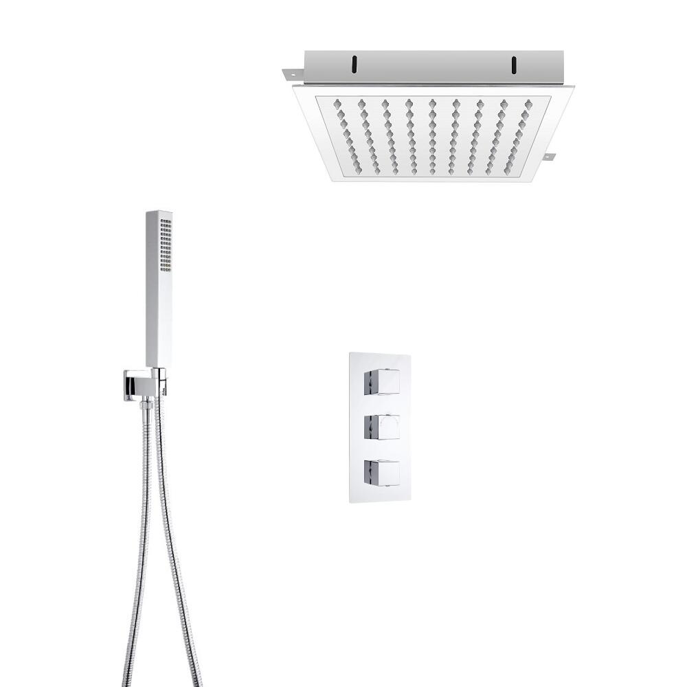 Milano Square Triple Thermostatic Valve With 280mm Recessed Head and Hand Shower