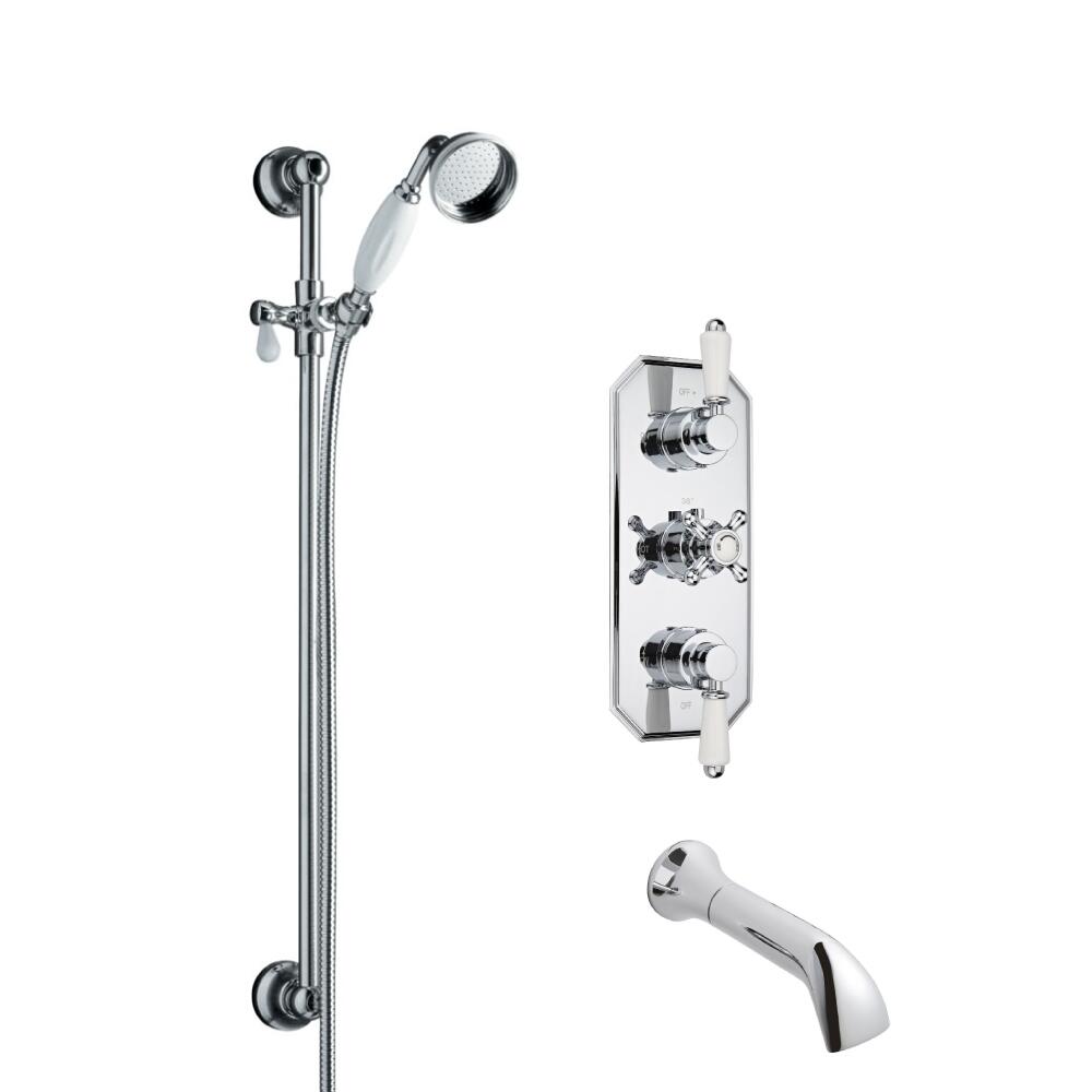 Milano Traditional Triple Thermostatic Shower Valve with Slide Rail Kit and Spout