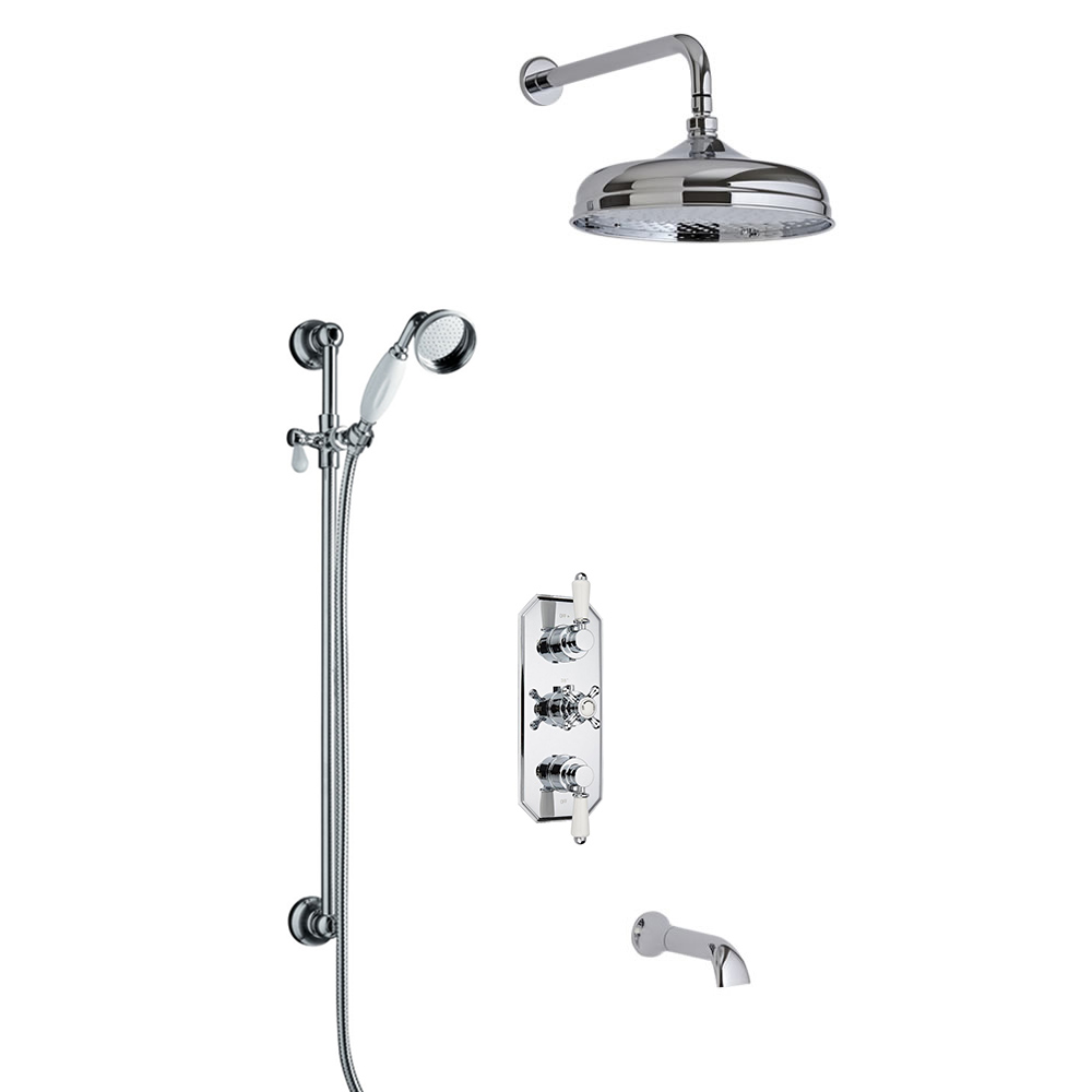 Milano Traditional Triple Diverter Valve, 150mm Head, Wall Arm, Slide Rail and Spout