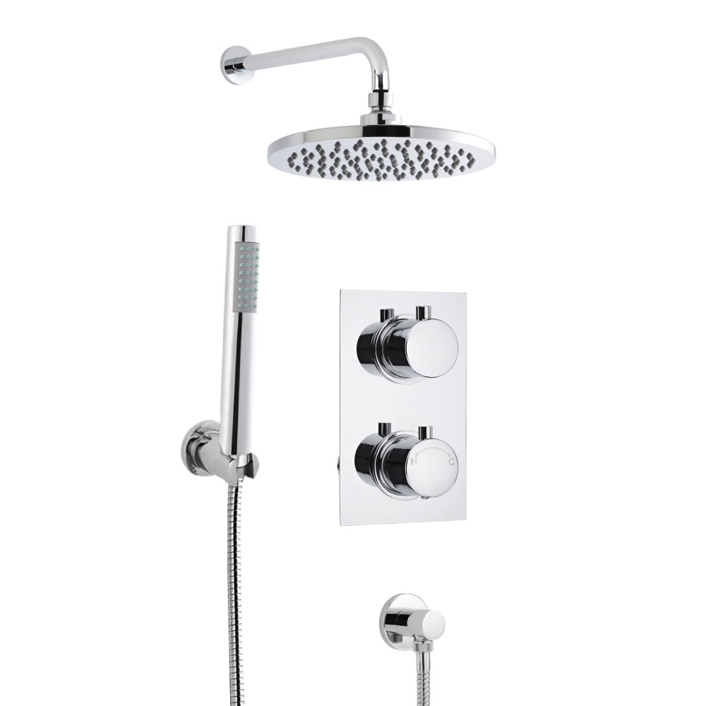 Milano Round Concealed Thermostatic Shower with Wall Mounted Head and Hand Shower