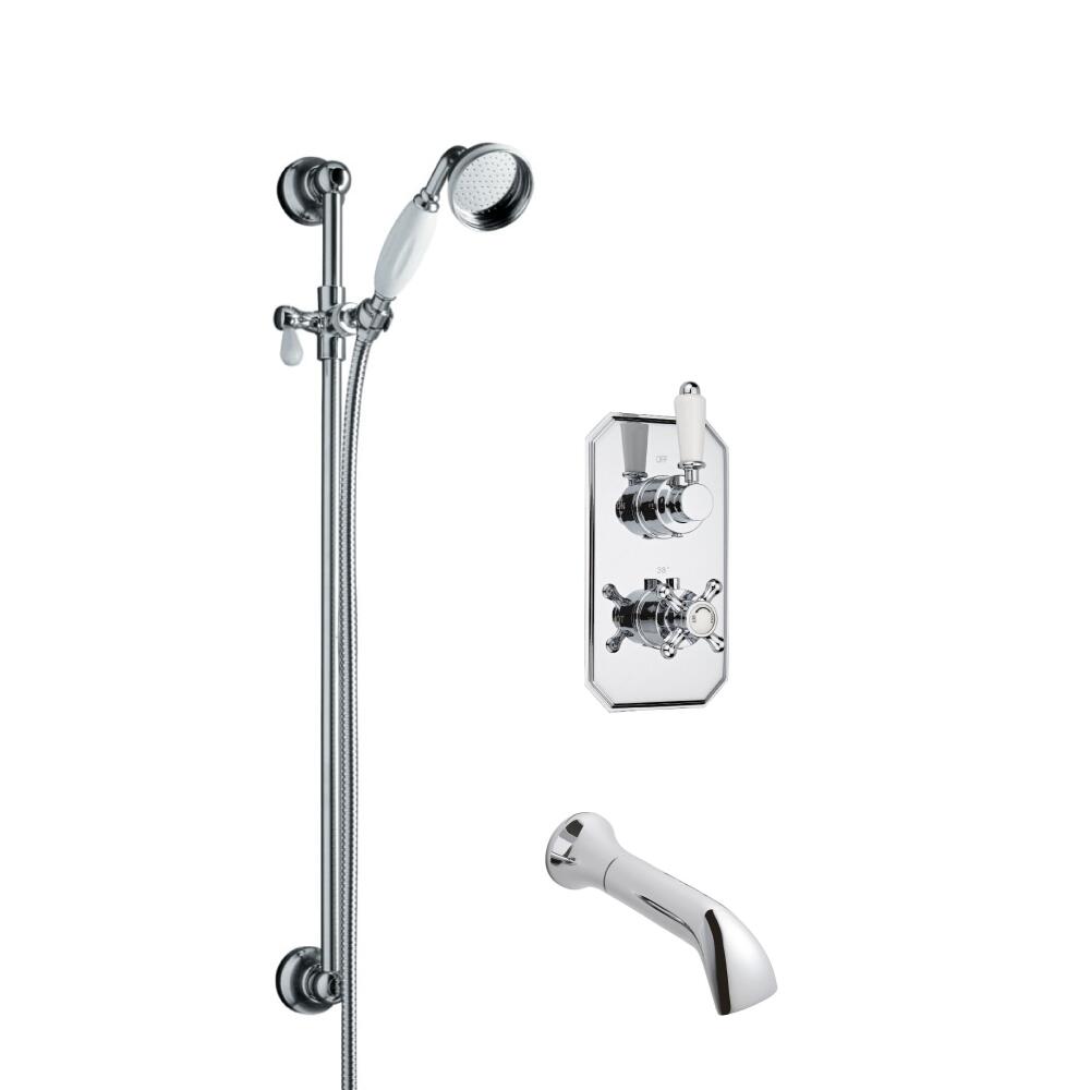 Milano Traditional Twin Diverter Thermostatic Shower Valve with Slide Rail Kit and Spout