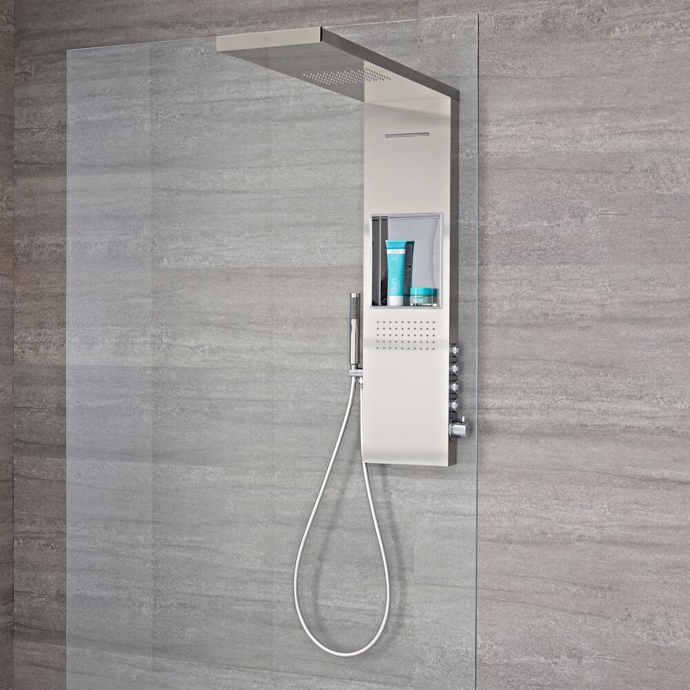 Milano Vaso - Glass Grabbing Shower Tower with Integrated Storage 1030x1000mm - Brushed