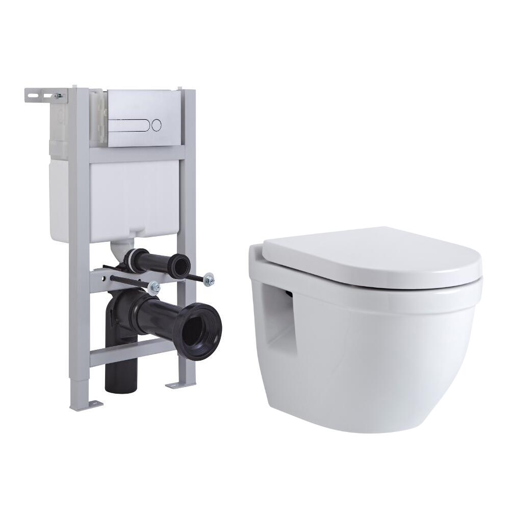 Milano Newby Wall Hung Toilet, Short Wall Frame and Choice of Flush Plate