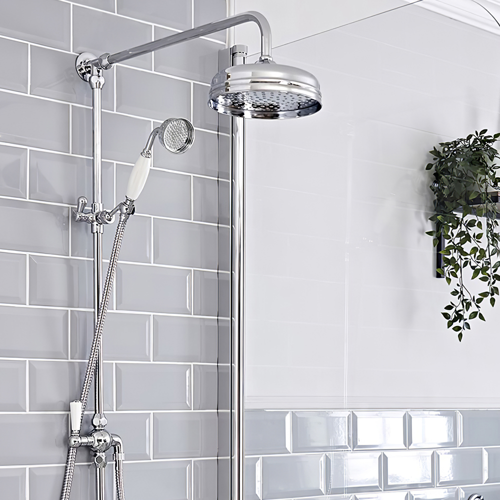 Milano Elizabeth - Traditional Victorian Grand Rigid Riser Shower Kit with 8 inch Shower Head - Chrome