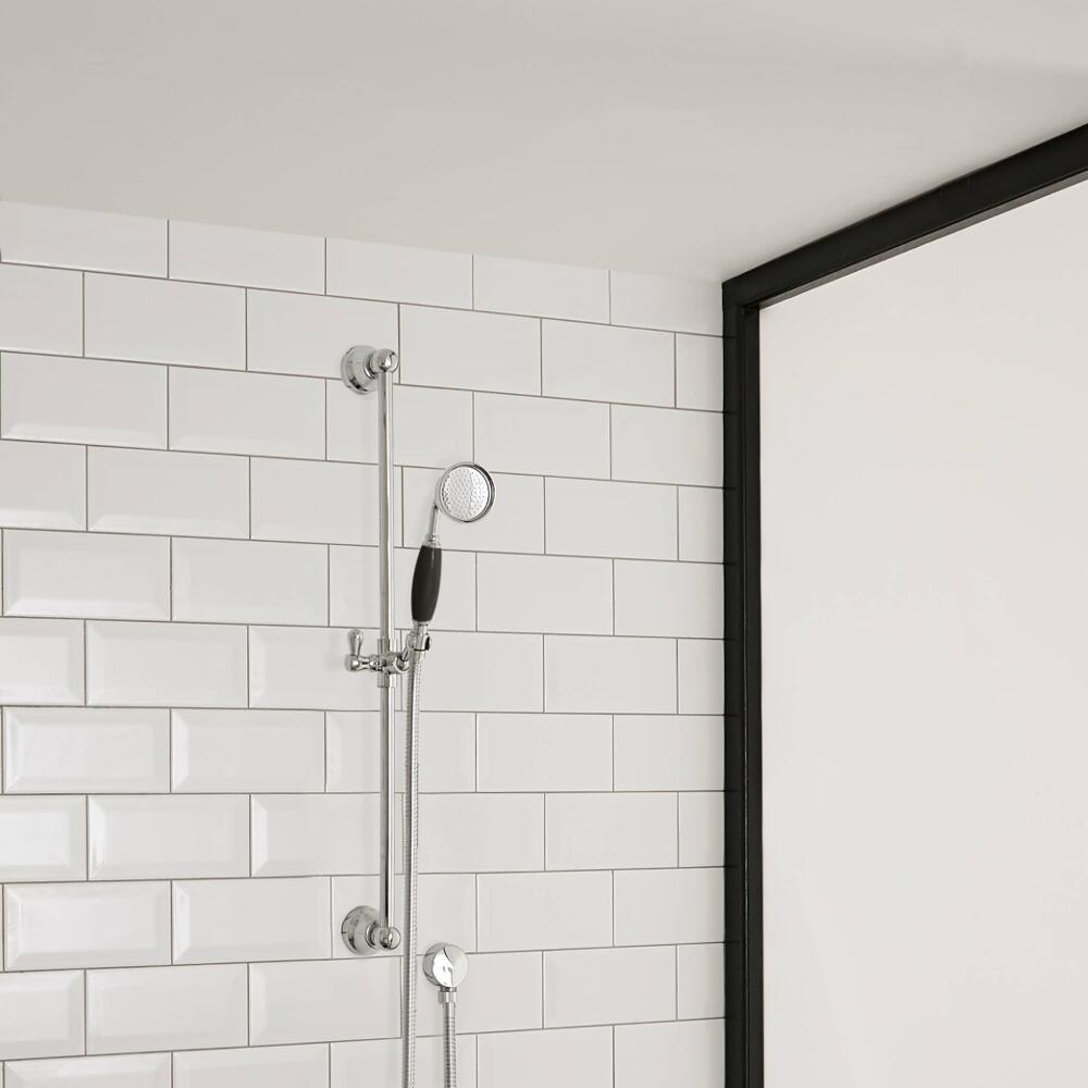 Hudson Reed Topaz - Traditional Slide Rail Kit with Hand Shower and Outlet Elbow - Chrome and Black