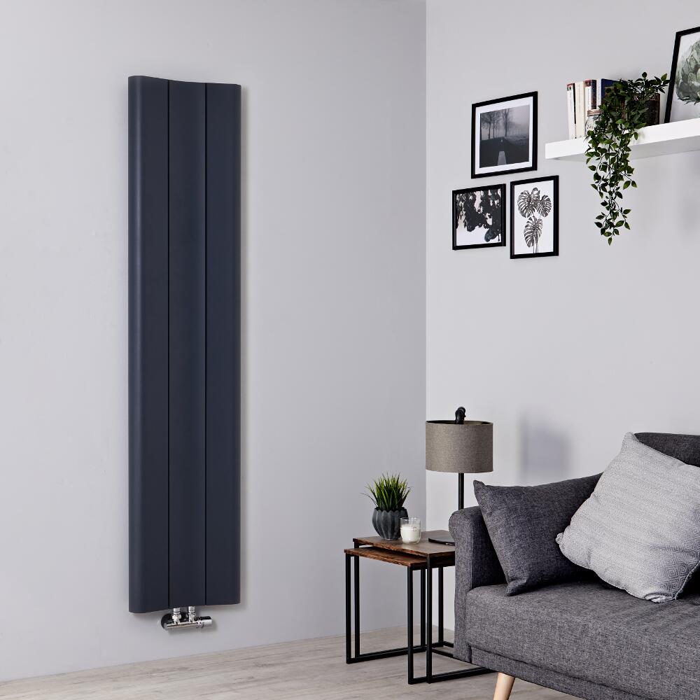Milano Solis - Aluminium Anthracite Vertical Designer Radiator - 1600mm x 370mm
