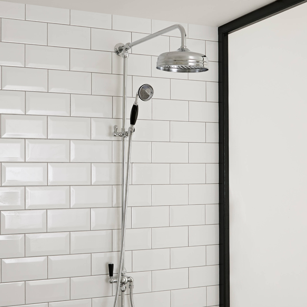 Hudson Reed Topaz - Traditional Victorian Grand Rigid Riser Shower Kit with Hand Shower - Chrome and Black