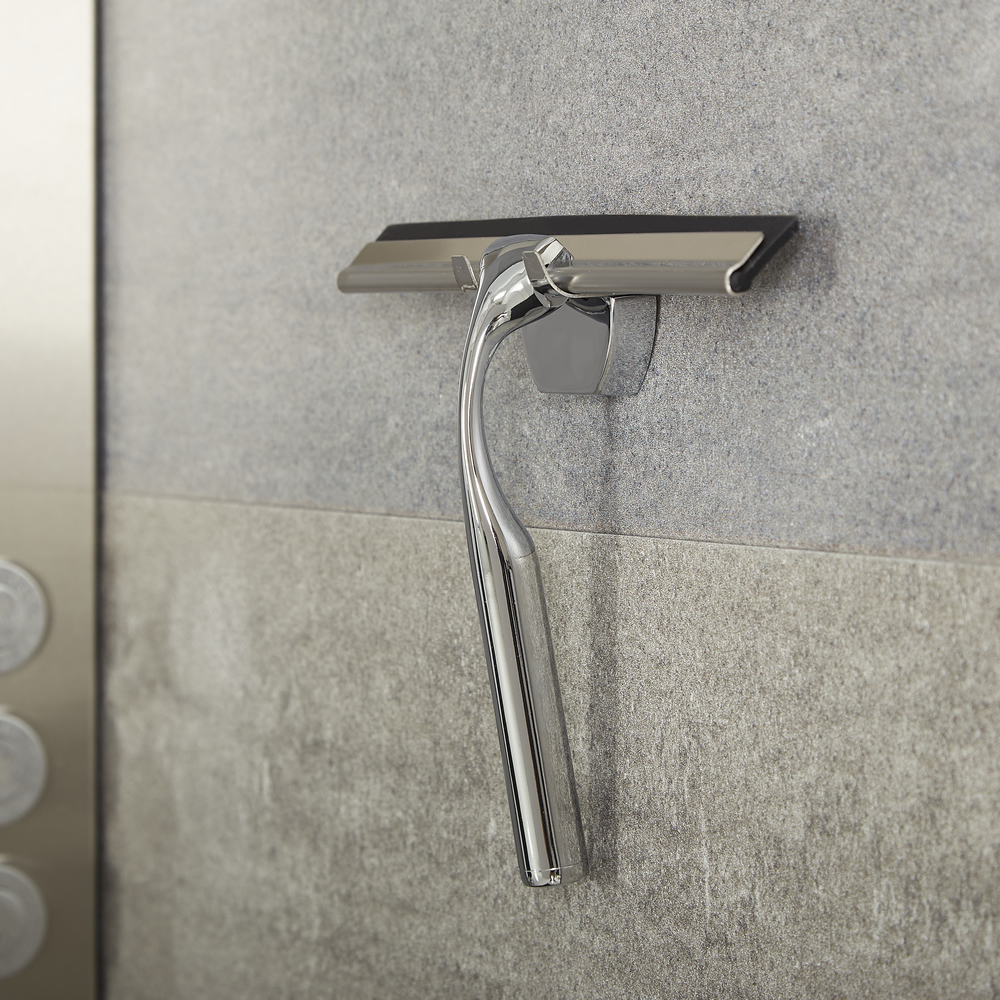 Milano Portland - Modern Chrome Shower Squeegee with Wall Hook