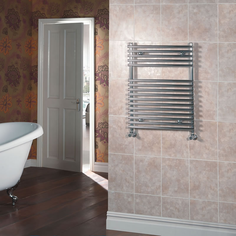 Kudox - Chrome Flat Bar on Bar Heated Towel Rail - 750mm x 450mm