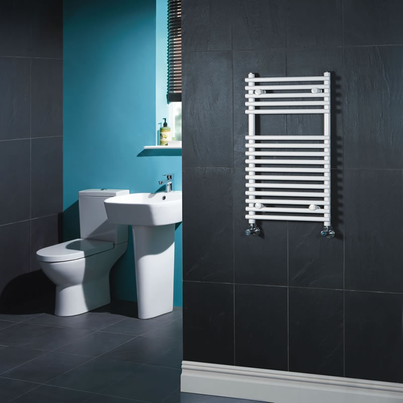 Kudox - White Flat Bar on Bar Heated Towel Rail - 750mm x 450mm