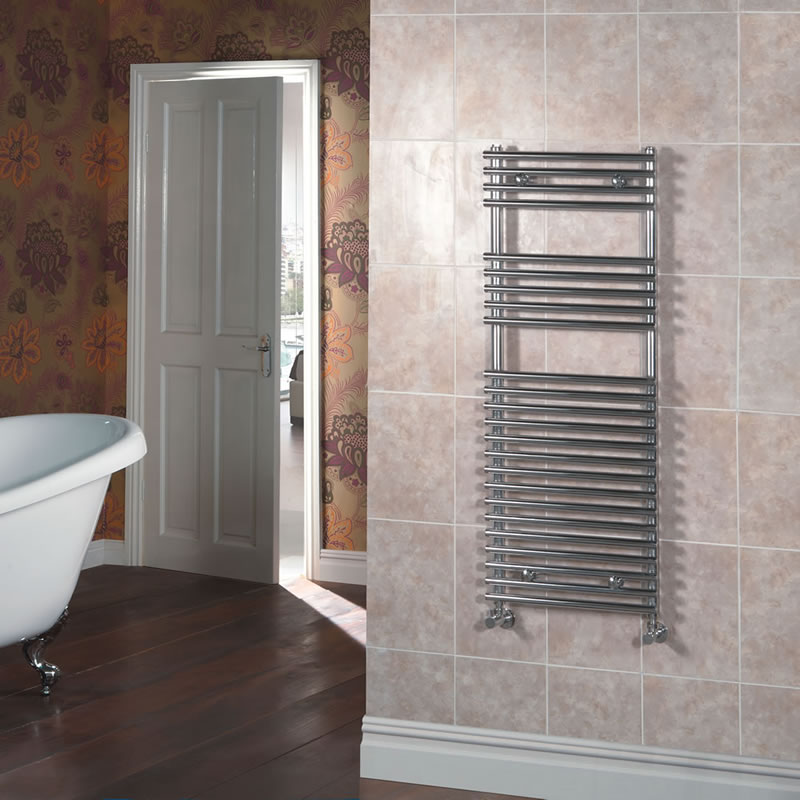 Kudox - Chrome Flat Bar on Bar Heated Towel Rail - 1150mm x 450mm